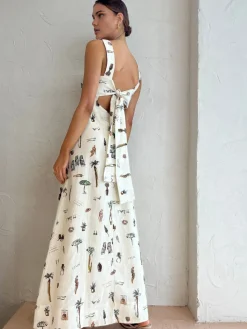 Tropical Print Knotted Long Dress