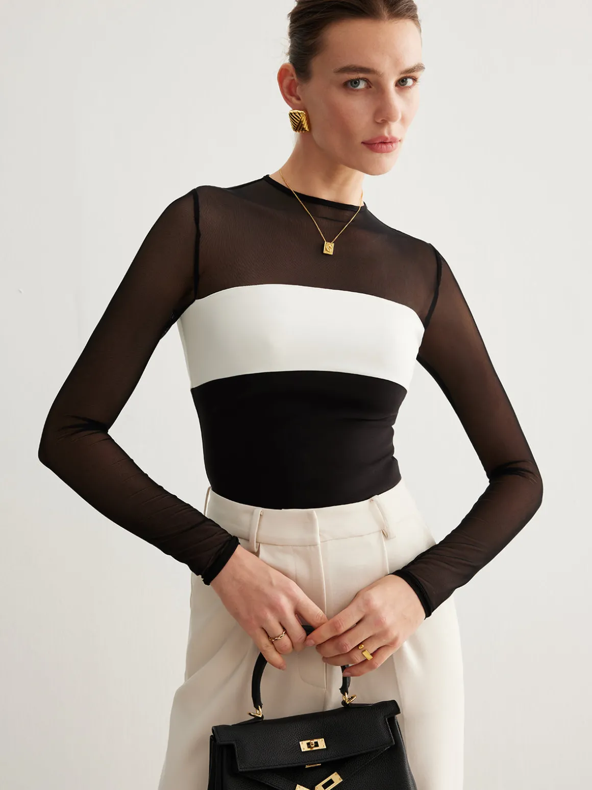 Tulle Color Block Zipper Top