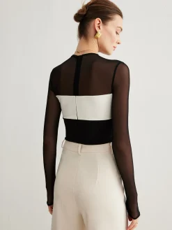 Tulle Color Block Zipper Top