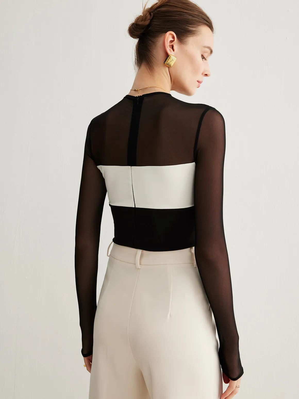 Tulle Color Block Zipper Top