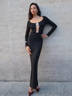 Tulle-Detail Metal Jersey Dress