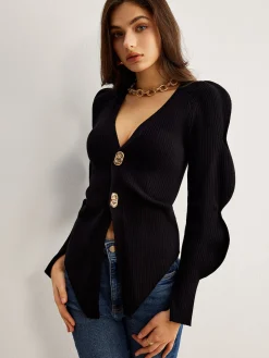 Turn Lock Wave-Sleeve Cardigan