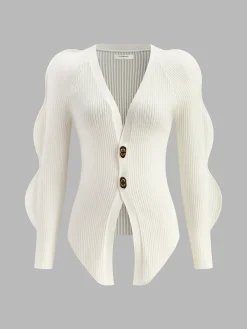 Turn Lock Wave-Sleeve Cardigan