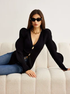 Turn Lock Wave-Sleeve Cardigan