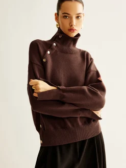 Turtleneck Asymmetrical Button Sweater