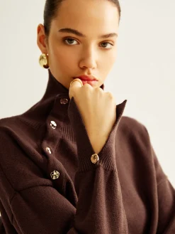 Turtleneck Asymmetrical Button Sweater