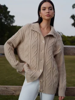 Turtleneck Breasted Cable Knit Outerwear