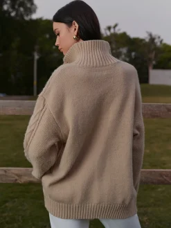 Turtleneck Breasted Cable Knit Outerwear
