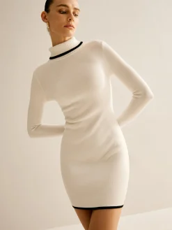 Turtleneck Contrast Trim Sweater Dress