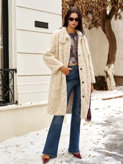Turtleneck Faux Fur Button Coats