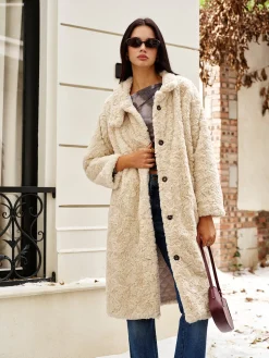 Turtleneck Faux Fur Button Coats