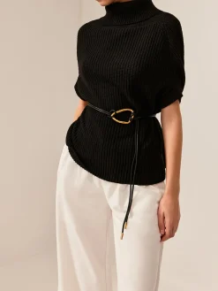 Turtleneck Half-Sleeve Sweater Without Belt