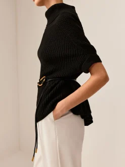 Turtleneck Half-Sleeve Sweater Without Belt