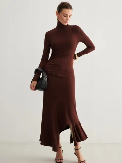 Turtleneck Irregular Pleated Long Dress