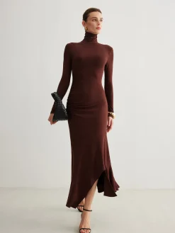 Turtleneck Irregular Pleated Long Dress