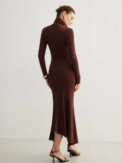 Turtleneck Irregular Pleated Long Dress