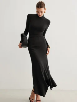 Turtleneck Irregular Pleated Long Dress