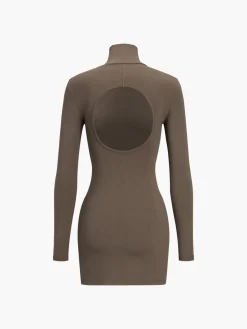 Turtleneck Open Back Long Sleeve Short Dress