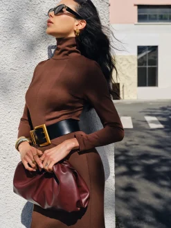 Turtleneck Pinstripe Jersey Dress Without Belt