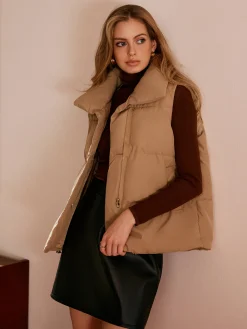 Turtleneck Quilted Zipper Vest