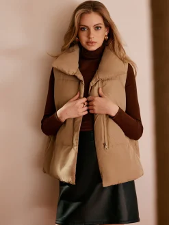 Turtleneck Quilted Zipper Vest