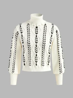 Turtleneck Raw Hem Twist Sweater
