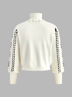 Turtleneck Raw Hem Twist Sweater