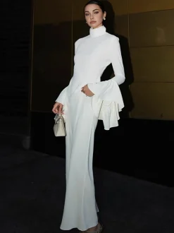 Turtleneck Ruffle Sleeve Long Dress