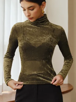 Turtleneck Semi-Sheer Velvet Top