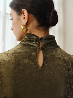Turtleneck Semi-Sheer Velvet Top