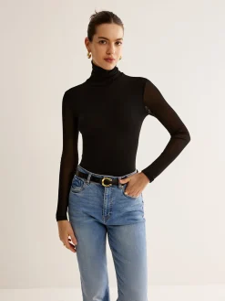 Turtleneck Sheer Sleeve Jersey Top
