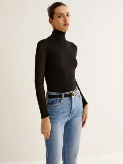 Turtleneck Sheer Sleeve Jersey Top