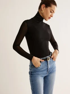 Turtleneck Sheer Sleeve Jersey Top