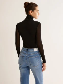 Turtleneck Sheer Sleeve Jersey Top