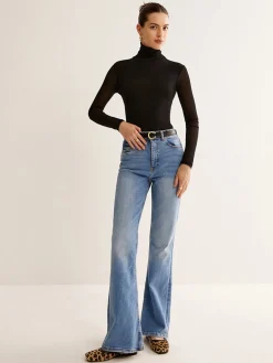 Turtleneck Sheer Sleeve Jersey Top