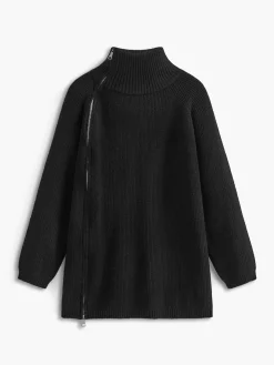 Turtleneck Side Zipper Knit Top