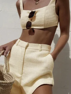 Tweed Backless Plain Shorts Set