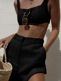 Tweed Backless Plain Shorts Set