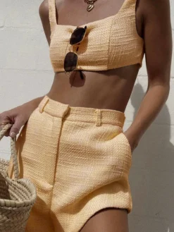 Tweed Backless Plain Shorts Set
