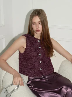 Tweed Button Short Vest