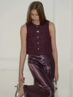 Tweed Button Short Vest