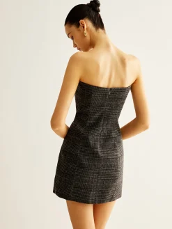 Tweed Checked Tube Short Dress