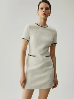 Tweed Contrast Trim Pocket Mini Dress