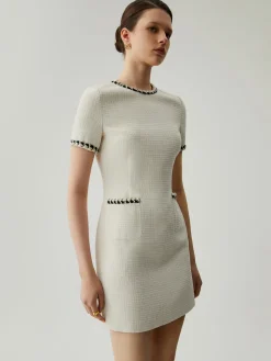 Tweed Contrast Trim Pocket Mini Dress