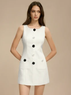 Tweed 3D Flower Pockets Dress