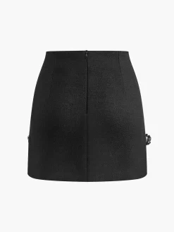Tweed Floral-Beaded Zipper Skirt
