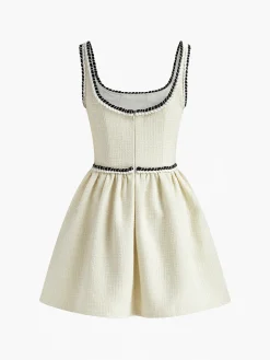 Tweed Pleated Strappy Dress