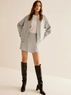 Tweed Pockets Zipper Warm Jacket