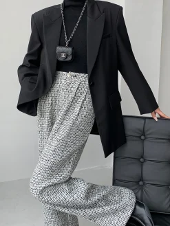 Tweed Wide Leg Dress Pants