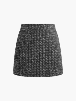 Tweed Zipper A-Line Mini Skirt